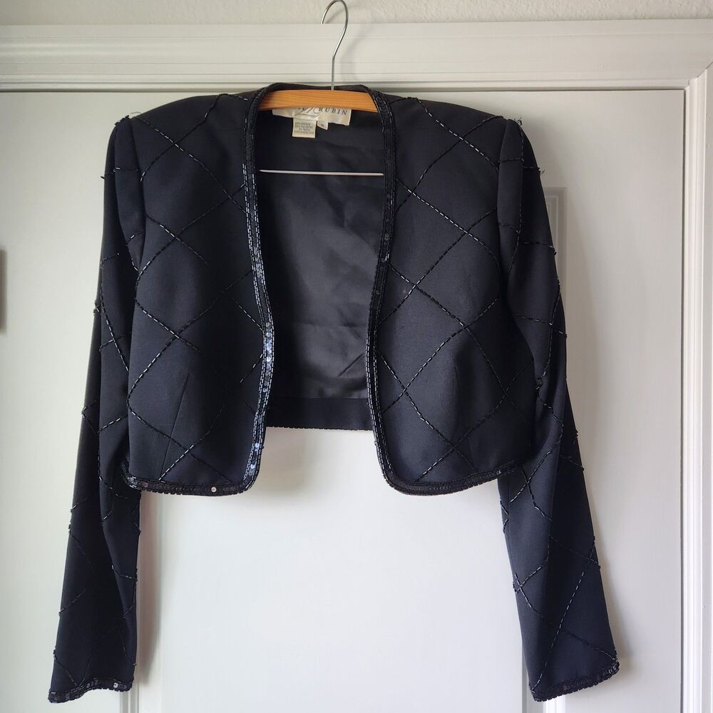 Vintage Lillie Rubin Bolero Jacket Size 6 Women’s Black Beaded Lined Cropped